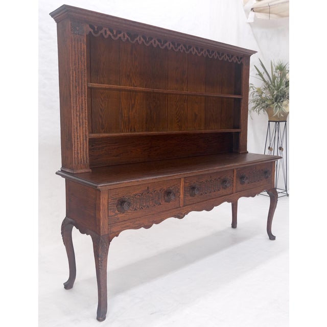 Mid 20th Century Fine Solid Carved Oak 3 Dove Tail Drawer Server Cupboard Credenza Sideboard MINT For Sale - Image 5 of 18