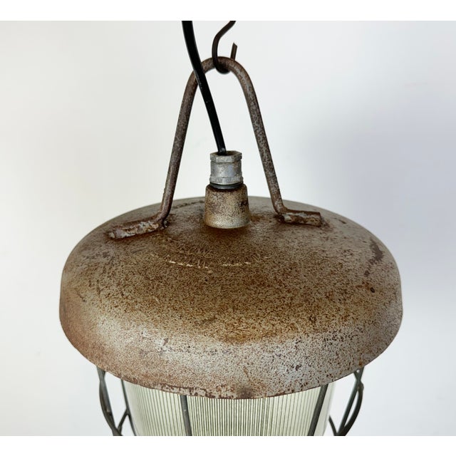 Mid-Century Modern Industrial Cast Iron Cage Pendant Light from Polam, 1960s For Sale - Image 3 of 13