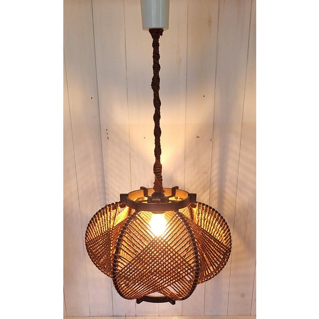 Vintage Ceiling Lamp with Brown Plastic Skeleton and Brown Rope Wrapping, 1970s For Sale - Image 3 of 7