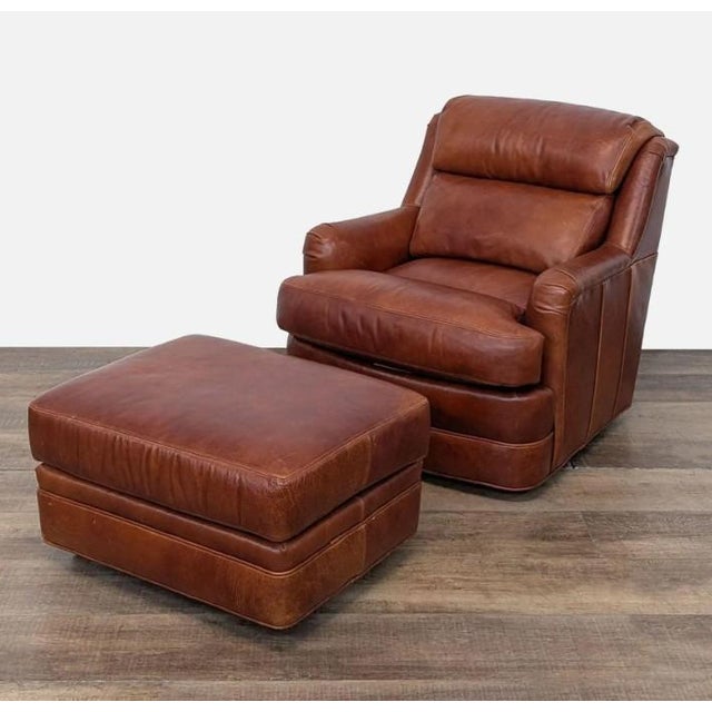 Traditional Whittemore-Sherrill Leather Lounge Chair With Ottoman For Sale - Image 3 of 10