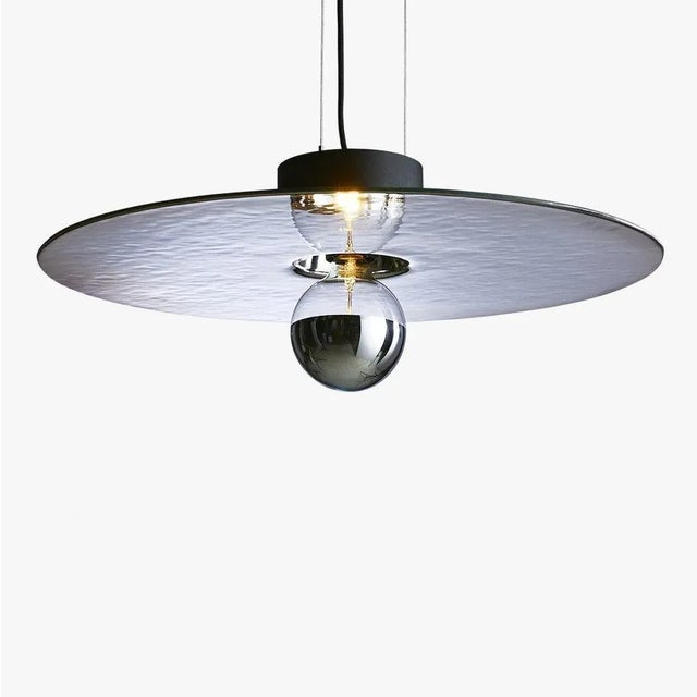Mirage pendant light, silver & small by radar design: bastien taillard materials: thermoformed silver glass, metal....