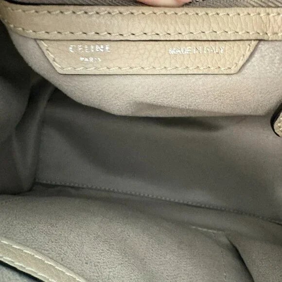Late 20th Century Celine by Phoebe Philo Taupe Dune Neutral Drummed Calfskin Micro Luggage Tote Bag For Sale - Image 10 of 16