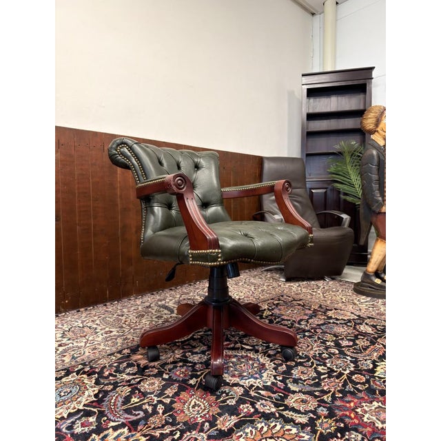 Green English Green Chesterfield Office Chair For Sale - Image 8 of 9