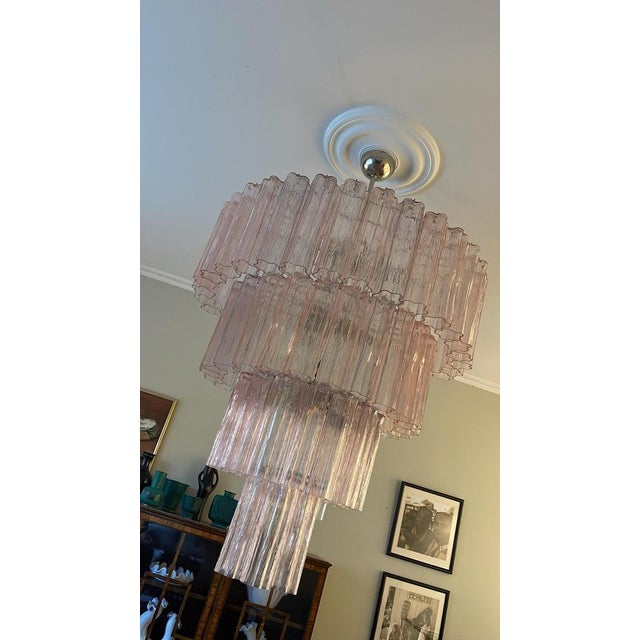 Large Pink Murano Glass Chandelier For Sale - Image 4 of 9