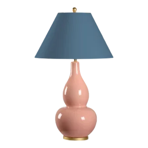 Casa Cosima Large Double Gourd Table Lamp, Light Pink Craquelure Base with Old Blue Jeans Lampshade