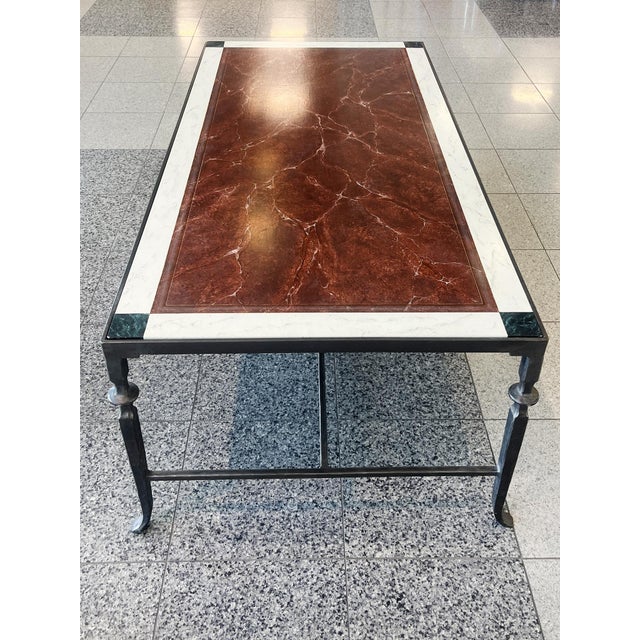 20th Century Italian Wrought Iron & Faux Marble Coffee Table For Sale In New York - Image 6 of 12