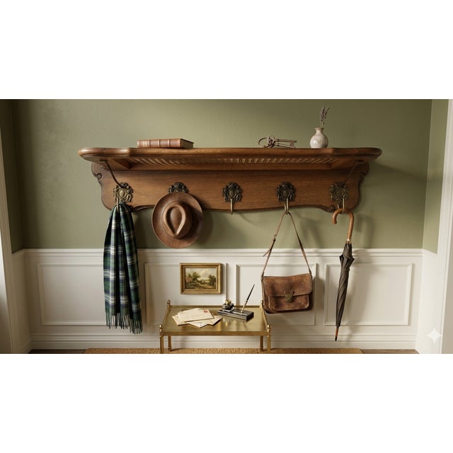 This elegant wall-mounted coat rack combines the robustness of solid German oak with the lightness of immaculately...