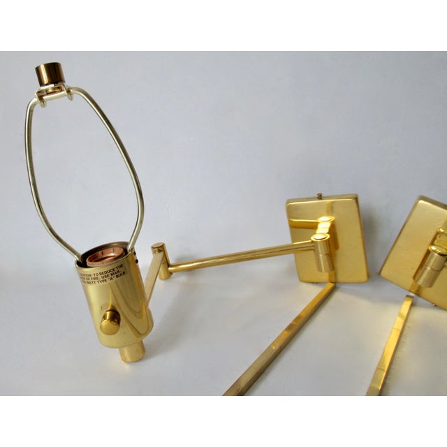 Metal C.1980's Hinson Brass Plated Swing Arm Sconces - Pair For Sale - Image 7 of 18