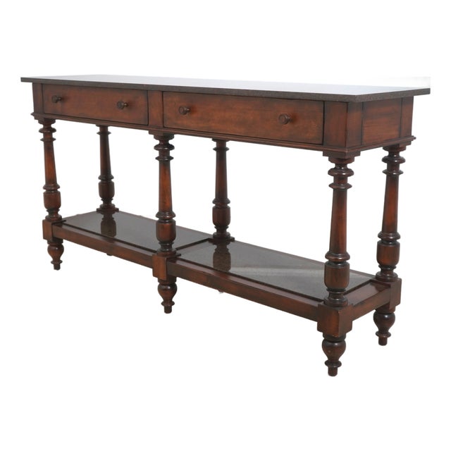 Henredon Acquisitions Walnut Finish Marble Top Server Console Table For Sale