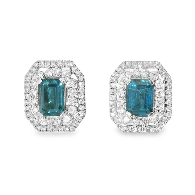 14K White Gold London Blue Topaz Diamond Filigree Earrings. Metal: 14K White Gold Gemstones: 2 Emerald-Cut London Blue...