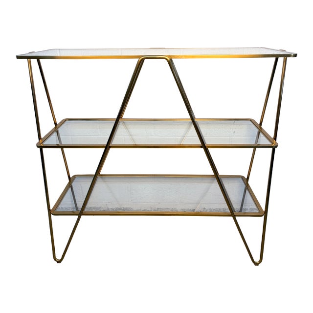 Mid 20th Century Post Modern Italian Brass & Glass Hairpin Etagere For Sale