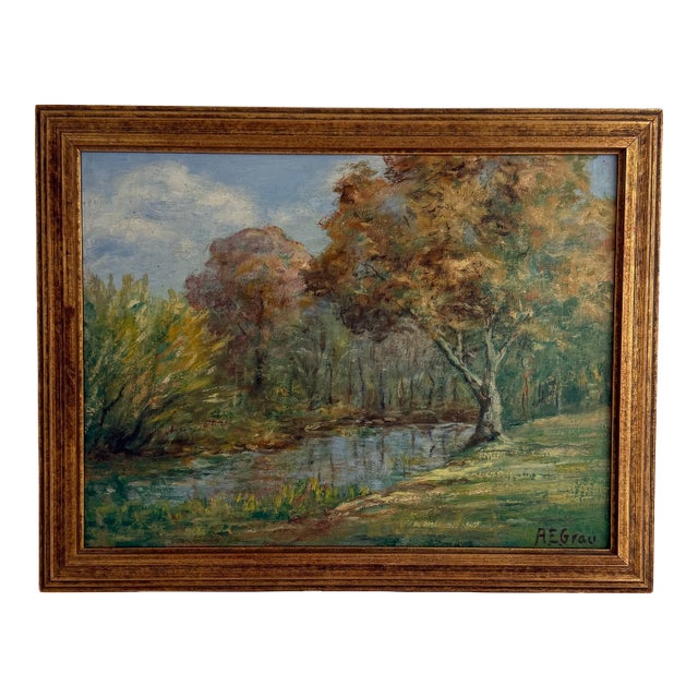 Mid 20th Century Impressionist Oil Painting Landscape - “Beaver Creek” - Signed by A.E. Grau For Sale