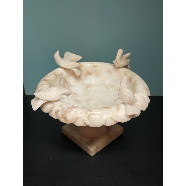 Mid 20th Century Italian Alabaster Bird Bath and Marble Pedestal Bowl