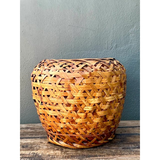 Wood Vintage Japanese Ikebana Woven Rattan Basket For Sale - Image 7 of 12