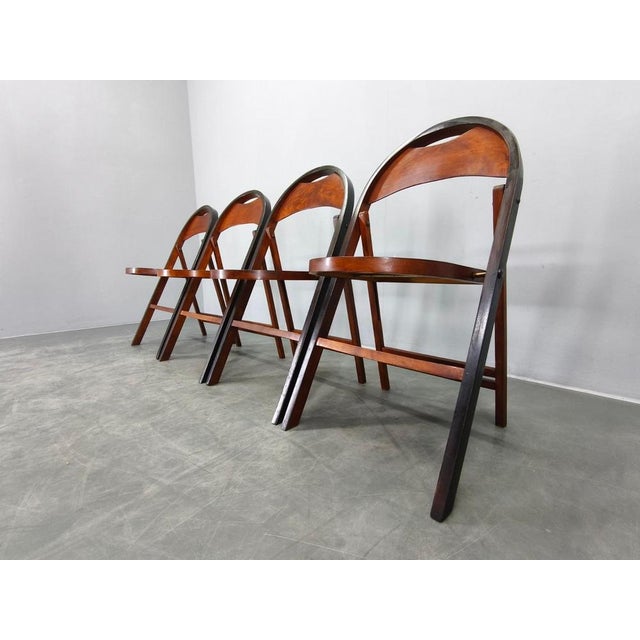 Brown Bauhaus B751 Folding Chairs from Ligna, Czechoslovakia, 1930s, Set of 4 For Sale - Image 8 of 14