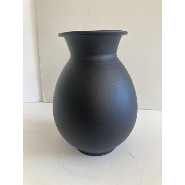 1950s Mid Century Black Matte Glazed Porcelain Vase For Sale - Image 5 of 7