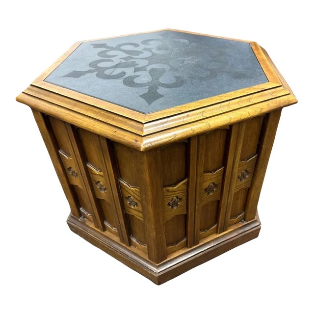 Jim Peed Drexel Esperanto Hexagon Table With Slate Top - 1960s Spanish Revival For Sale