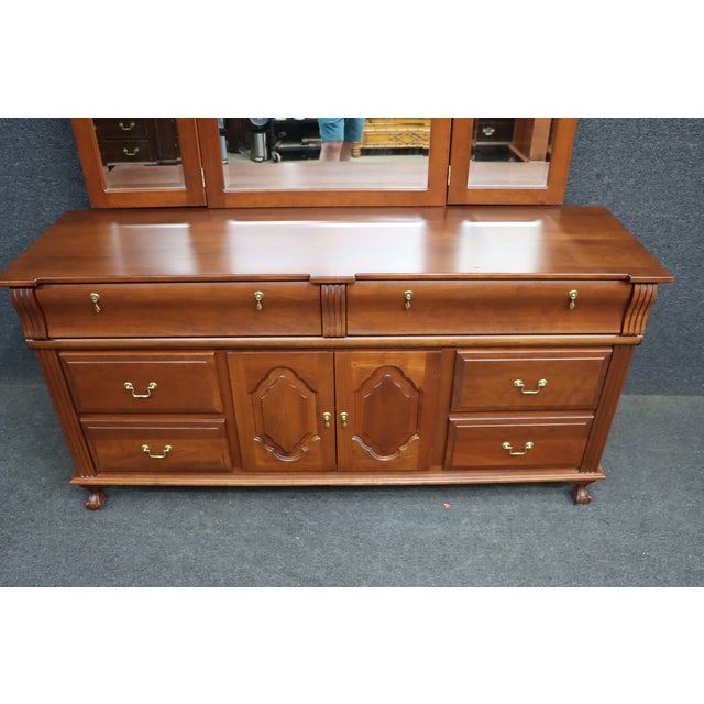 Traditional Dutch Designs Cherry Dresser With Tri-Fold Mirror For Sale - Image 3 of 13