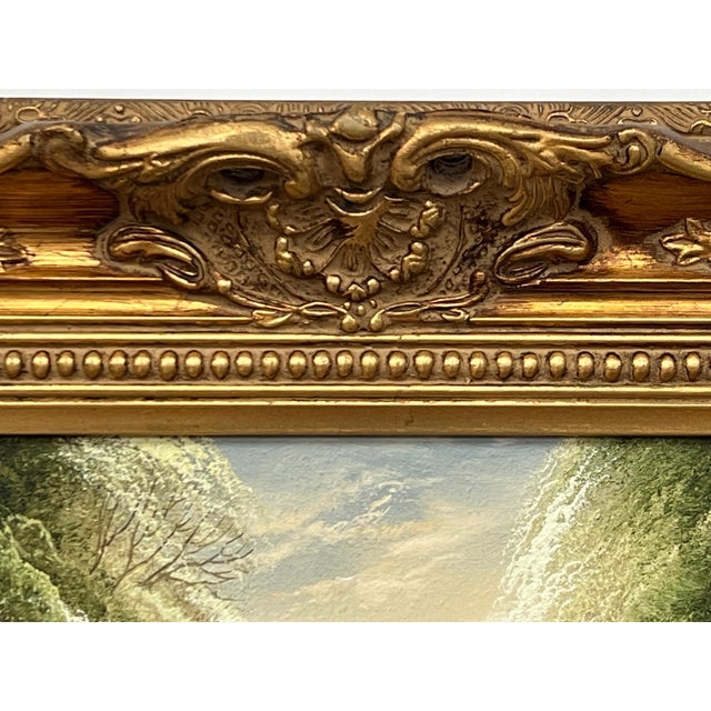 Green Serenity Over the Bridge - Lake Scene With Lush Green Trees by British Artist 1976 For Sale - Image 8 of 8