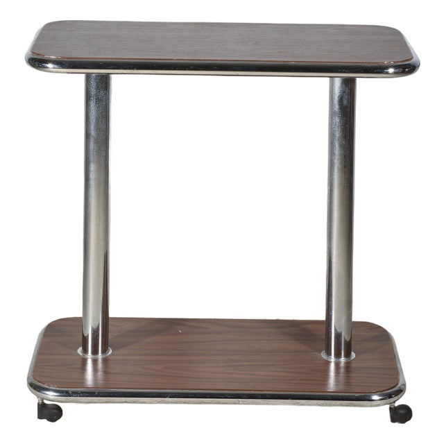 Trolley Table in Wood and Chromed Steel, Italy, 1980 For Sale
