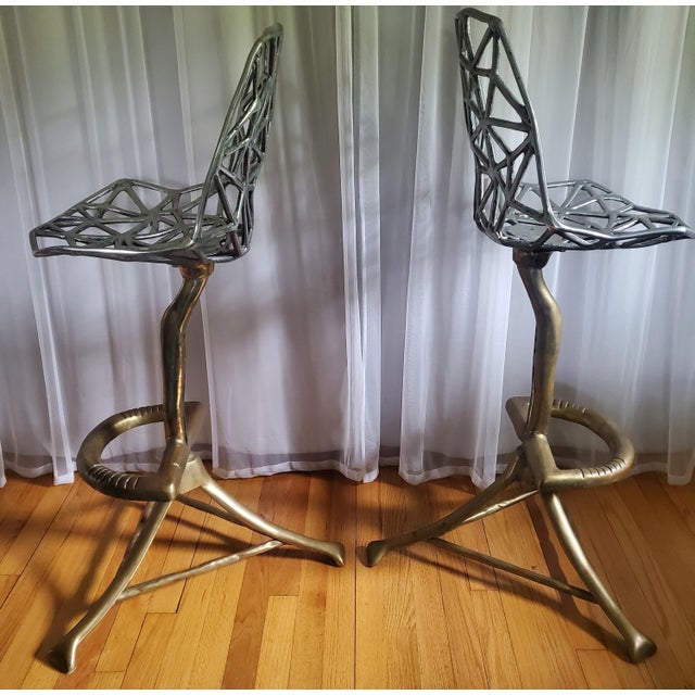 EXCEEDINGLY RARE handmade artesian barstools by celebrated and famed sculptor David Marshall, in the Brutalist-style...