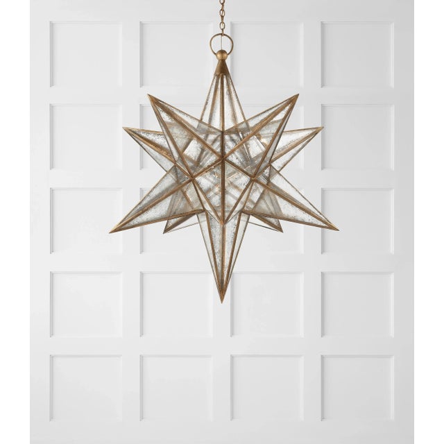Visual Comfort Chapman & Myers for Visual Comfort Signature Moravian XL Star Lantern in Gilded Iron with Antique Mirror For Sale - Image 4 of 5