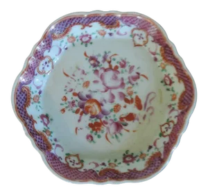 18th Century Chinese Export Porcelain Famille Rose Palette Tea Pot Stand or Tray