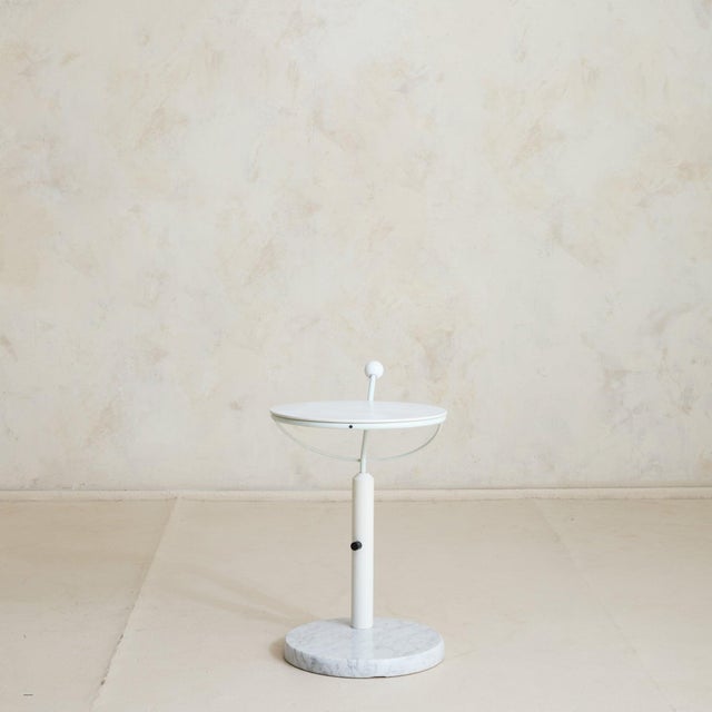 Vintage French Postmodern White Metal + Marble Adjustable Side Table For Sale - Image 9 of 11
