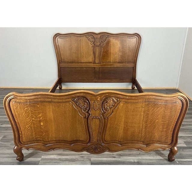 Vintage French Louis XVI Style Oak Double Bed Frame with Carved Headboard For Sale - Image 11 of 11