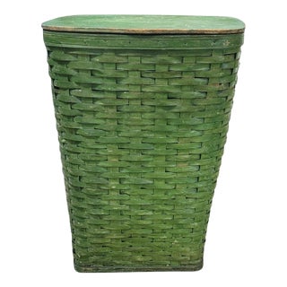 A Large Green Vintage 1940s Splint Basket For Sale