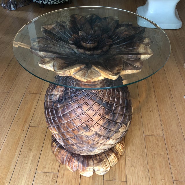 Wooden Pineapple Pedestal Accent Entry Coastal Table Chairish
