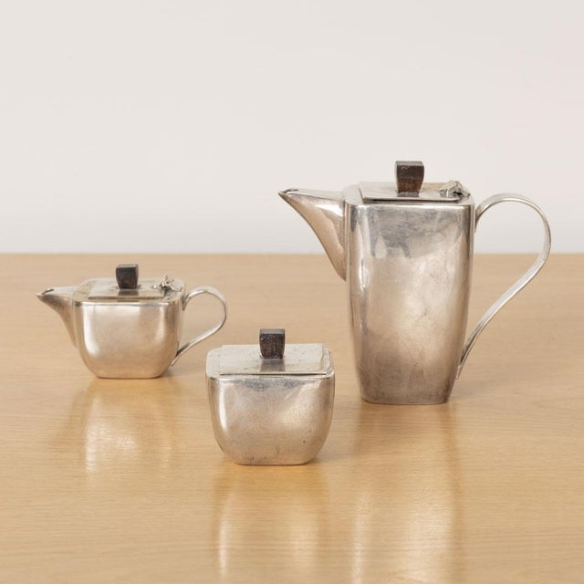 1930s French Art Deco Silverplate Tea Set- 3 Pieces For Sale - Image 4 of 11