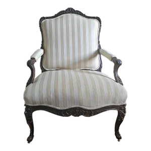 Late 19th Century Louis XV Style Carved Oak and Upholstered Fauteuil