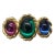 Vintage Signed Napier Faux-Emerald, Sapphire & Amethyst Cabochon Brooch, 1990 For Sale