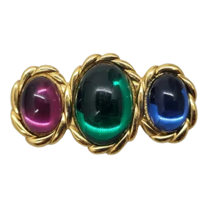 Vintage Signed Napier Faux-Emerald, Sapphire & Amethyst Cabochon Brooch, 1990