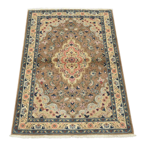 Kashan Rug 3’5” X 4’9” Brown Wool Vintage Traditional Hand-Knotted Carpet