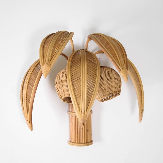 Palm Rattan Wall Sconces, Set of 2 For Sale - Image 4 of 14