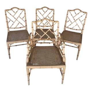 Set of Four Chinese Chippendale Faux Bamboo Chairs For Sale