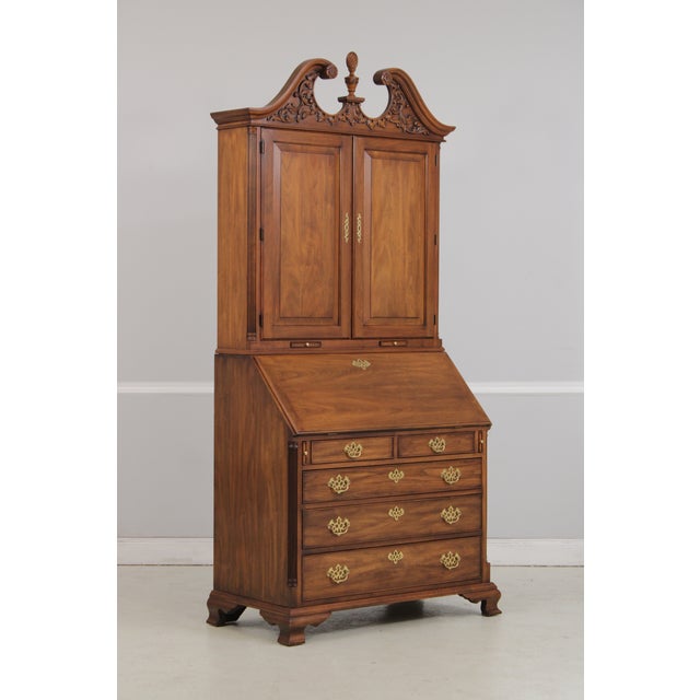 Chippendale Henkel Harris Walnut Secretary Blind Door Desk For Sale - Image 3 of 18