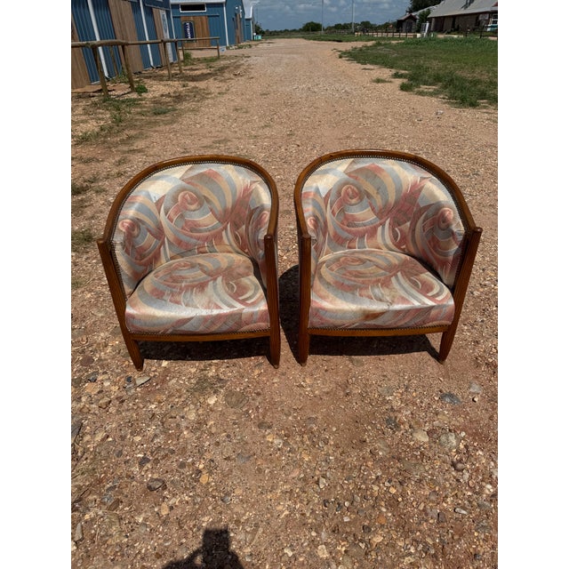 Art Deco 1940s French Art Deco Barrel Back Club Chairs - A Pair For Sale - Image 3 of 12