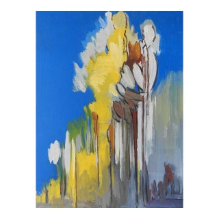 Mid 20th Century Blue and Yellow Abstract Landscape Painting For Sale