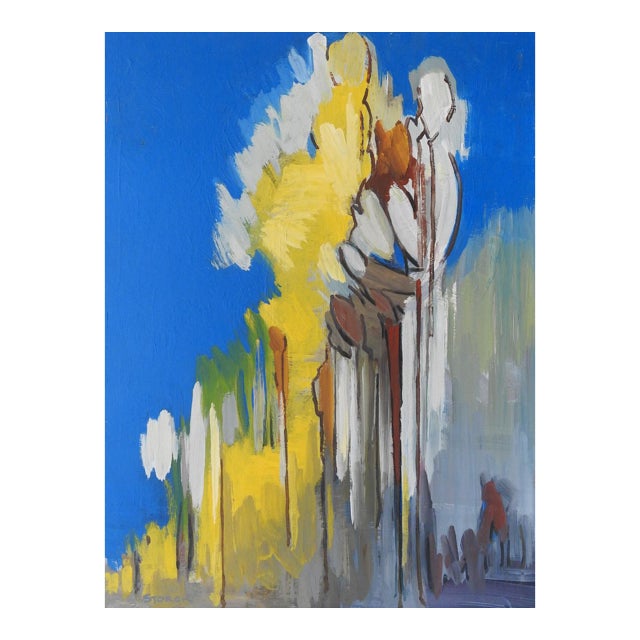 Mid 20th Century Blue and Yellow Abstract Landscape Painting For Sale