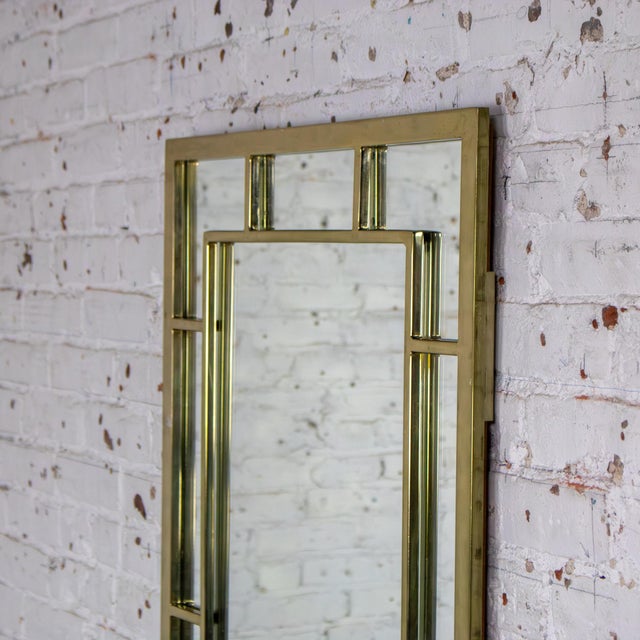 Brass Late 20th Century Modern Large Rectangular Wall Mirror W/Brass Windowpane Frame For Sale - Image 8 of 18