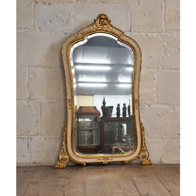 Large fireplace mirror – cream and gold lacquered wood – louis xv / napoleon iii style an elegant, large fireplace mirror...