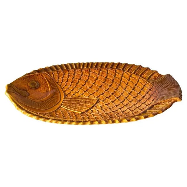 Mid-Century French Yellow and Brown Glazed Ceramic Decorative Dish, 1970s For Sale - Image 12 of 12