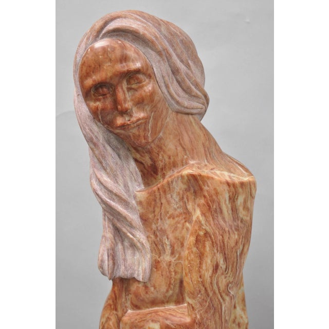 Stone Vintage Seymour Shuren Modern Carved Pink Marble Tall Woman Figure Sculpture For Sale - Image 7 of 18