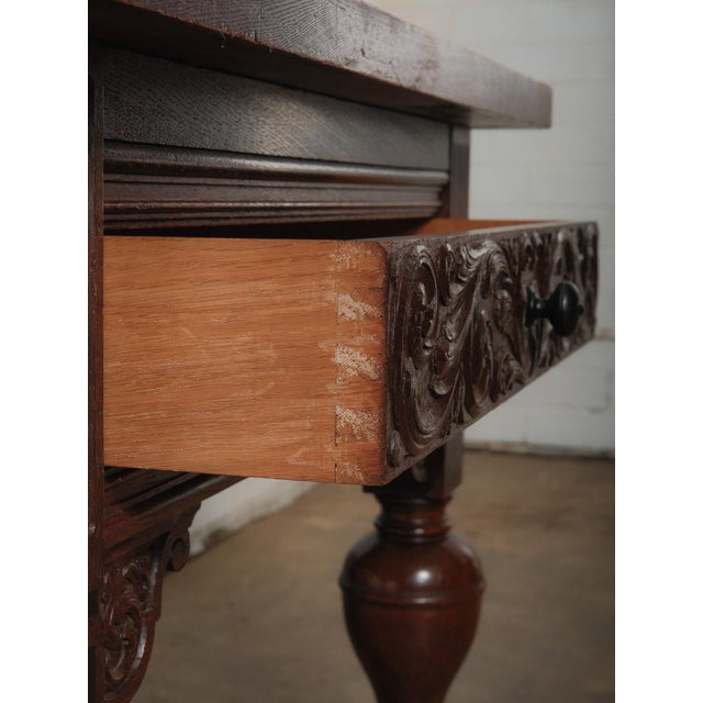 Brown Antique Renaissance Revival Carved Oak Table | Late 19th Century For Sale - Image 8 of 9