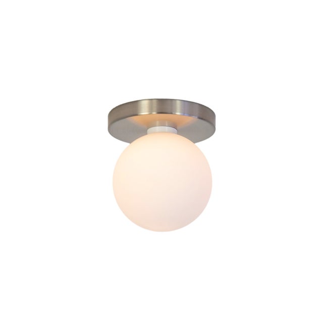Not Yet Made - Made To Order Globe Flush Mount Brushed Nickel, 5 Inch Glass Globe, by Research.Lighting, Modern, Minimal For Sale - Image 5 of 7