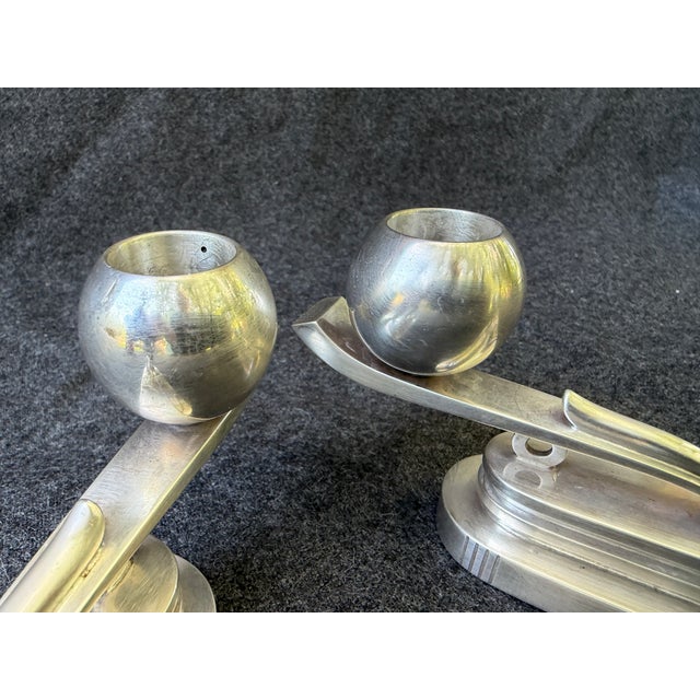 Hans Hansen Sterling Silver Low Art Deco Candlesticks For Sale - Image 15 of 18