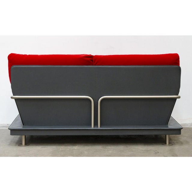 Metal 2-Seater Sofa in Velvet, Leather and Steel For Sale - Image 7 of 9